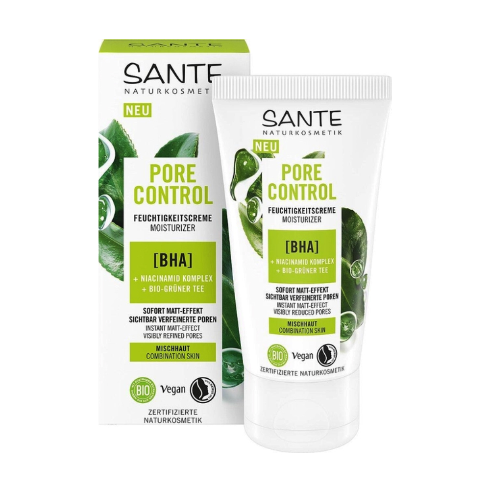 Біокрем для обличчя Sante Pore Control Moisturizer для комбінованої шкіри, з BHA-кислотою, комплексом ніацинаміду та зеленим чаєм, 50 мл